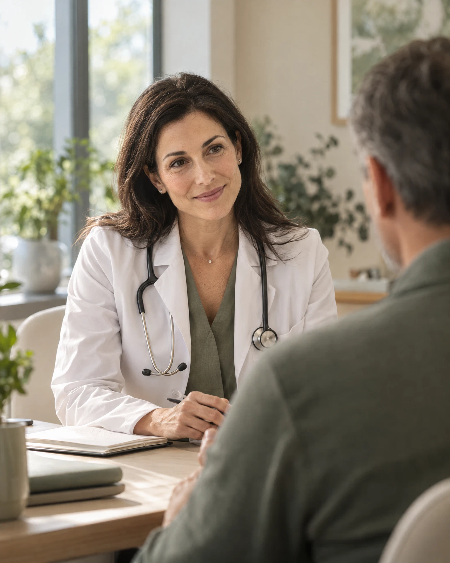 Illustrative scene of a doctor listening attentively to a patient in a consultation room